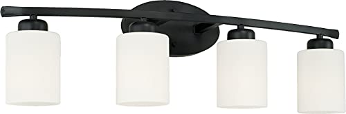 HomePlace by Capital Lighting 115241MB-338 Dixon Modern Soft White Glass Bathroom Vanity Wall Light, 4-Light 400 Total Watts, 9" H x 29" W, Matte Black