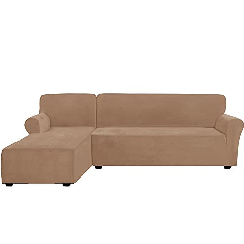 CXYKN Funda de sofá en Forma de L, Fundas seccionales elásticas de Terciopelo, sofá Chaise Longue, Funda de sofá Antideslizante Gruesa, Funda de Muebles para Sala de Estar, Gato, Perro, Cuero Genu