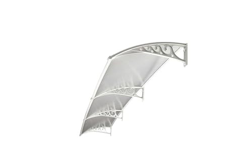 Image of CHENNAI Window Blinds and Shades DIY Polycarbonate Awning (Engineered Plastic Brackets) Window Sunshade Door Weather Shed Rain Canopy Awnings - 12'Widthx3'Depth (White Brackets & Clear Sheets)