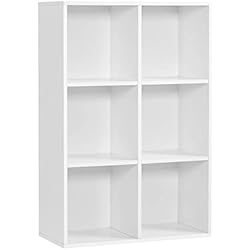 Estanterias Altas Blancas VASAGLE Librería Estantería Biblioteca con 6 Compartimentos 65,5 x 30,5 x 97,5 cm Blanco LBC203D, blanco