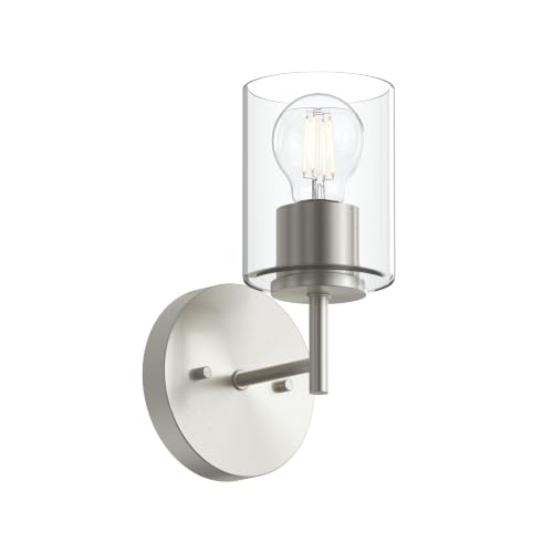 Image of Progress Lighting Replay 5.125 Inch 1-Light Vanity Light, Transitional, Brushed Nickel with Clear Glass Shade, (9.75 inch H x 5.125 inch W x 5.875 inch D), P300581-009