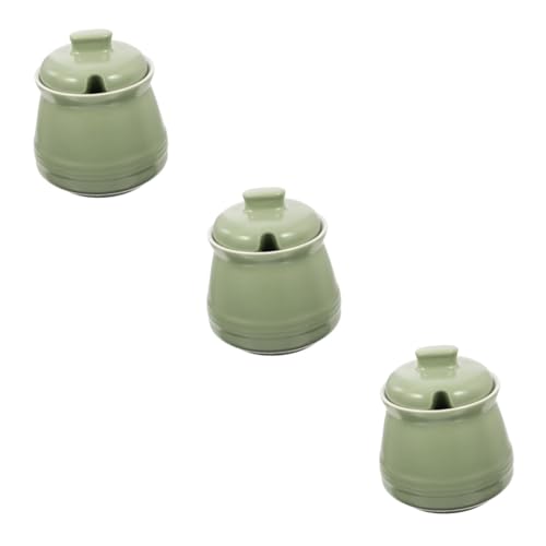 Cabilock 3 Juegos salero azucarero de cerámica tarro de condimentos tarro de cafe criba vibradora bol lata cafe aceiteras especias bote de manteca de cerámica tarro de azúcar Light Green