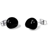 Obsidian Earrings, Natural Black Stone Earrings with Stainless Steel Ear Posts, Black Stud Earrings for Women, Unisex Goth Stud Earrings for Men