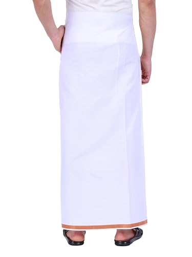 Image of PRAKASAM COTTON Mens Single White Dhoti with Jari Border Single Dhoti (1.28X2.00 mtrs)