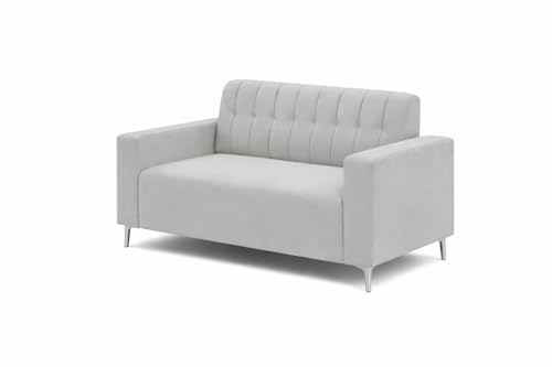 Image of SOCOZI Antonia 5 Seater Sofa Set with Ottoman | Soft Velvet Suede Fabric | Modern Design | Plush Comfort Cushions for Living Room (Light Grey)