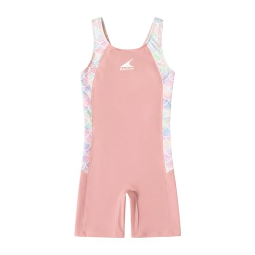 ADUDVLO Girls Swimming Costume – Quick Dry One Piece Bathing Suit, Comfortable & Stretchy Solid Color Swimwear for Ages 5-16 (UK, Age, 9 Years, 10 Years, Regular, Pink)