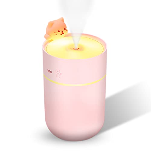 Portable Mini Desktop USB Humidifier 260ml,Cute Kitten Small Cool Mist Humidifiers Night Light Auto Shut Off Super Quiet for Indoor, Baby Kid Bedroom, Office Home Car, Plants Travel Hotel Room(pink)