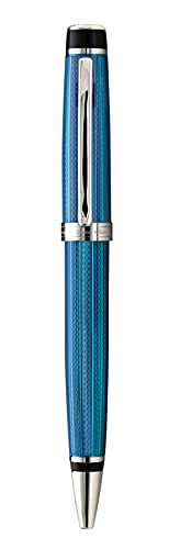 Xezo Incognito Brass Twist Action Medium Ballpoint Pen, Guilloche Enamel In Blue Color With Pure Platinum Plating. Handcrafted And Serialized #TOP4