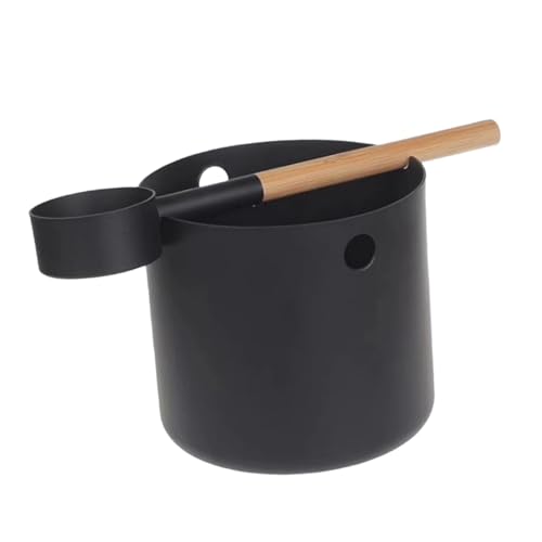 Fenteer Sauna Bucket and Ladle Set Aluminum Wooden Barrel 5L Sturdy Lightweight Sauna Accessories for Shower SPA Pool Indoor Outdoor