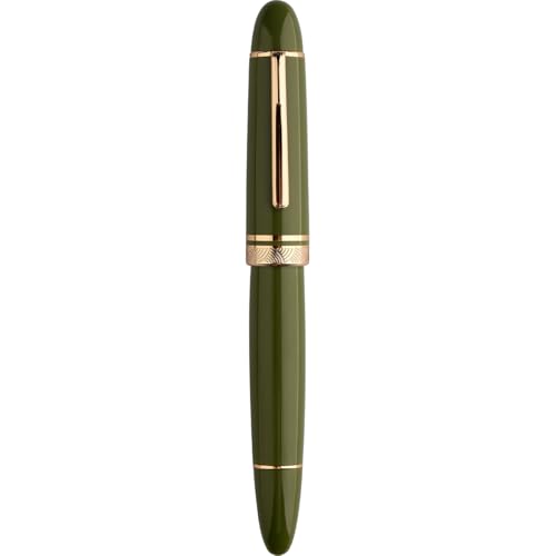 erofa Majohn P140 - Stylo plume NO.8 à pointe moyenne, système de piston en laiton, grande capacité, acrylique vert avec boîte