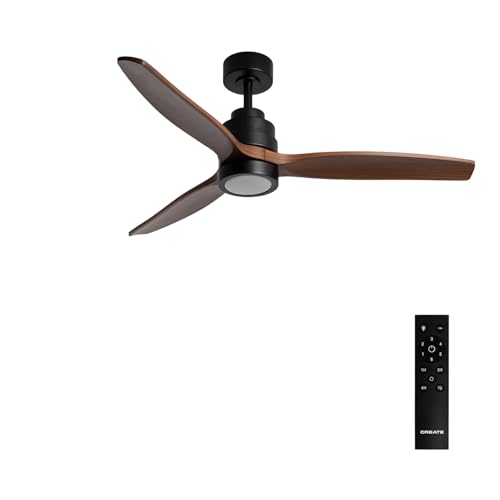 CREATE / WINDSTYLANCE M/Ventilador de techo ABS con luz negro aspas efecto madera oscura con mando/ 40W, Silencioso, Ø132 cm, 6 velocidades, temporizador, verano-invierno, doble altura