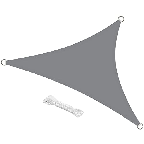 Image of swift Sun Shade Sail 3m x 3m x 3m Waterproof Triangle PES Polyester 98% UV Block 3x3x3 Meter Triangular Sunscreen Awning Canopy Sail Shades for Garden Outdoor Patio with Free Ropes, Grey