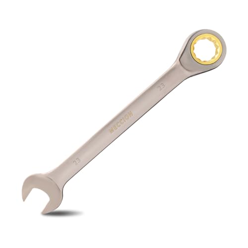 Meccion Fixed Head Ratchet Spanner 23mm Professional Chrome Vanadium Steel Forged Combination Wrench - Black Nickle Plated