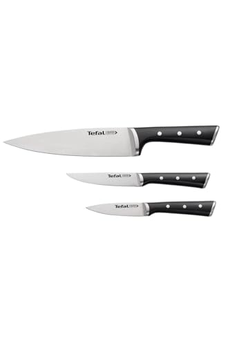 Tefal Ice Force 3-teiliges Messerset, Schälmesser 9cm, Chef-Messer 20cm, Universalmesser 11cm, deutscher Edelstahl, ergonomischer Griff, lang anhaltende Schneideleistung und Schärfe, schwarz, K2323S