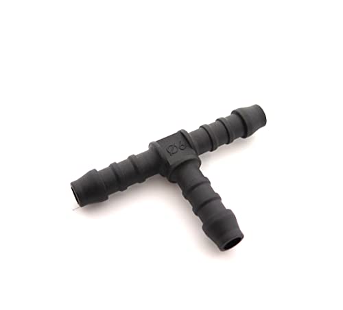 227s 6mm T-Piece Hose Connectors To Join Water, Fuel & Breather Pipes - Resistant to Fuels, Oils & Coolant - For Use Between -30C & 140C - Nylon PA66 - Black - 2 Pack