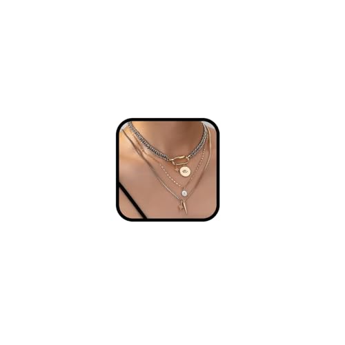sunglnl Gold Layered Necklaces For Women, 3PS Chunky Two Tone Necklace Silver Coin Pendant Paperclip...