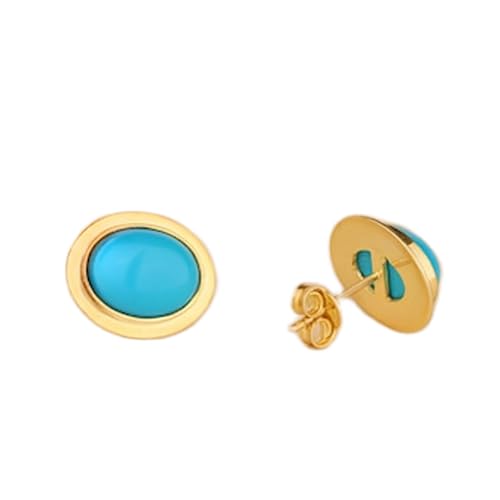 Boucles d'oreilles turquoise naturelle ovale et argent 925 doré d'une qualité d'exception