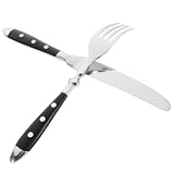 MAGICLULU Praktisches Steakbesteck aus Edelstahl 1 Satz mit Ergonomisch Gestaltetem Messer und Gabel Silber für Familien und Zubereitung von Abendessen