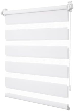 TFSKY Doppelrollo Klemmfix ohne Bohren Weiß B45 x H130 cm | Stoffbreite 40cm, 100% Polyester, Lichtdurchlässig & Verdunkelnd, Rollos Für Fenster innen, Stufenlos für Wohnzimmer, Bü