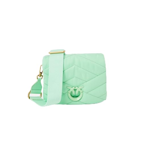 Bolsa de nailon reciclado Pinko verde con texto Love Click y textura acolchada de edredón