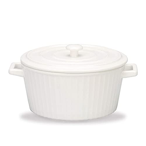 37 Oz Chinese Ceramic Round Dish Casserole/Ceramic Baking Bowl for Oven Round Casserole Dish Noodle Bowl Bakeware with Handle and Lid Pink-1.1L (White 1.1L)