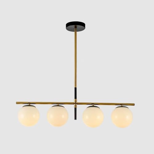 Suspension table à manger avec grand chandelier en verre boule E27 et finitions métal