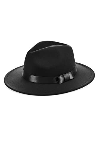 La Mejor Lista de Sombreros y gorras para Hombre al mejor precio. 47 BABEYOND - Sombrero Fedora de los años 20 para hombre Gatsby de ala ancha, sombrero de fieltro de Panamá con banda para mujeres y hombres, Negro con cinta negra, One Size