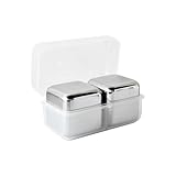 Outset Stainless Steel Ice Cubes, Set of 2 Reusable Metal Whiskey Stones with Store Box, 1.57"