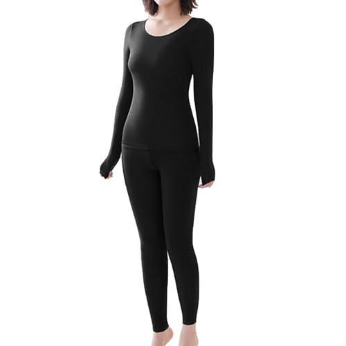Ynnhik Conjunto de ropa interior térmica para mujer, base layer térmica, juego de 2 piezas - Juego de ropa interior ultra suave Long-Johns, capa base, calzoncillos largos para climas fríos, Black suit