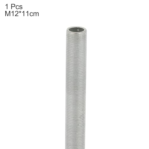 Image of uxcell Lamp Pipe Nipple, M12 Thread 110mm Length Hollow Lamps Repair Part Hardware for Lamp Lights, Zinc Alloy Silver Tone