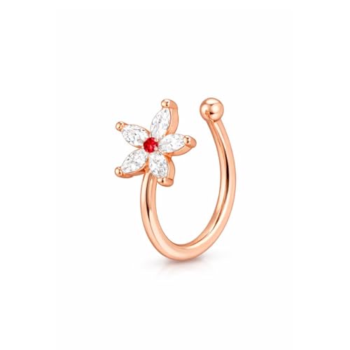 Image of Nilu's Collection Rose Gold American Diamond Non Piercing Nose Pin for Women | Elegant Flower Nose Stud | Minimal Clip-On Nose pin | Anti-Allergy | Anti-Tarnish | Office Wear | Daily Wear | office Wear | Non Piercing
