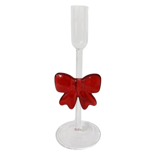 Candelabro de cristal rojo con lazo, decoración de candelabro de cristal para el hogar, salón, repisa de chimenea, chimenea, casa de campo, recepción de bodas, Navidad, Acción de Gracias