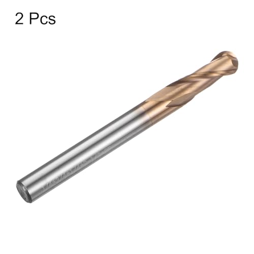Image of HARFINGTON 2 Pcs Ball Nose End Mill 2 Flute 1 /4 inch Diameter 1 /4 inch Shank Tungsten Carbide Uncoated Spiral CNC Router Bits 3 /4 inch Cutting Length Single End Ball Cutting Tool for Carving Engraving