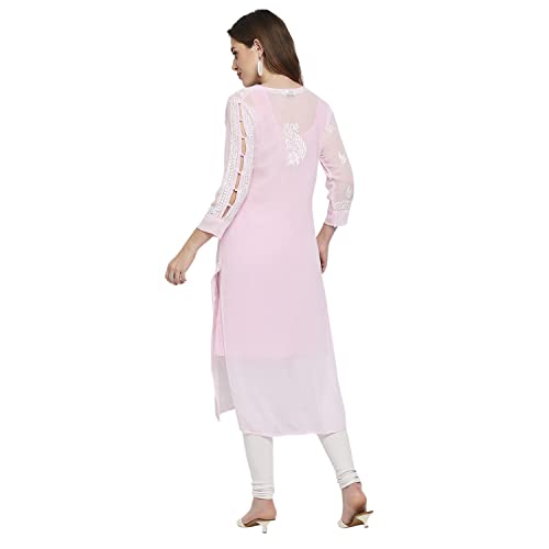 Image of indiankala4u Lucknow Chikankari Hand Embroidered Kurta for Women with Matching Inner, Georgette