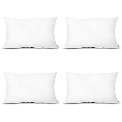 EDOW Throw Pillow Inserts, Set of 4 Lightweight Down Alternative Polyester Pillow, Couch Cushion, Sham Stuffer, Machine Washable. (White, 12x20) Cover