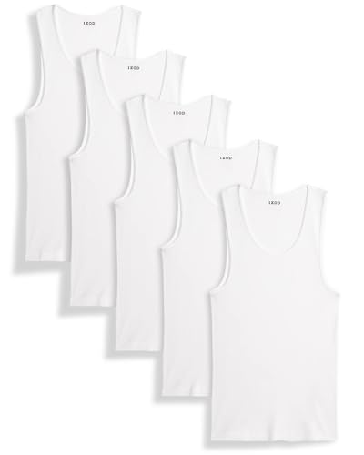 IZOD Mens Undershirt - 5 Pack Breathable Cotton Mens Tank Top - Sleeveless Ribbed Undershirts for Men, Size Medium, White/White/White/White/White