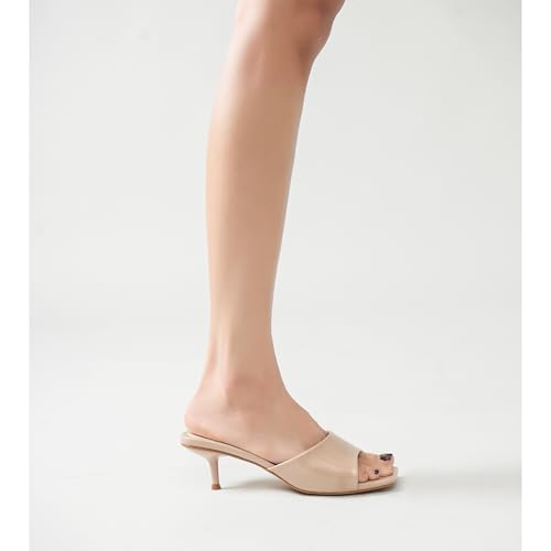 Image of LULLASONG Women's Kitten Heels Sandals Low Heels Slip On Slides 2 Inch Heeled Square Open Toe Sandals for Women