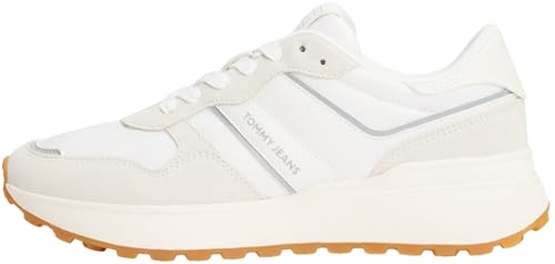 Tommy Jeans Runner Sneaker Mujer Cleated de Ante, Blanco (Ecru), 41