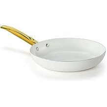 Holstein Housewares 8-Inch Ceramic Nonstick Frying Pan Skillet, Elegant White and Gold Color Handle - Golden Elegance for Every Kitchen