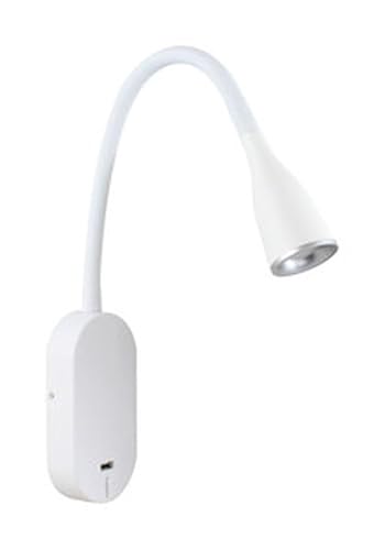 VoltShine Lámpara LED flexo de pared 5W blanca con USB, ideal para lectura y iluminación de espacios reducidos.