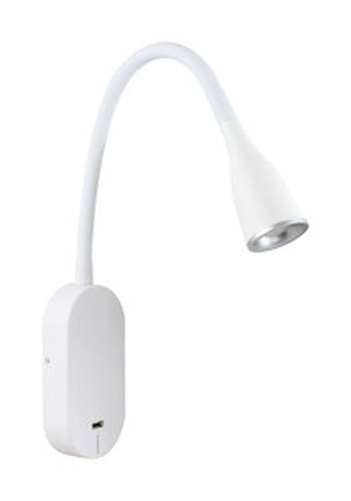 WatioWave Lámpara LED flexo de pared con USB, color blanca, 5W, ideal para lectura y iluminación en espacios reducidos.