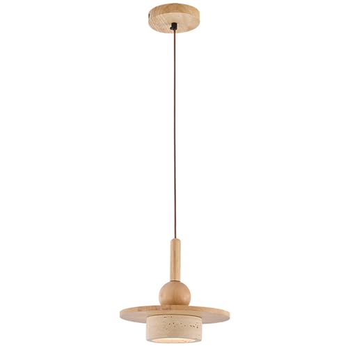 Lustre long en pierre de grotte jaune et bois, design rétro haut de gamme