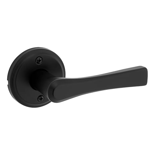 Kwikset Katella Dummy Door Handle, Single Sided Lever for Closets, French Double Doors, and Pantry, Matte Black Non-Turning Reversible Interior Push/Pull Lever, with Microban Protection