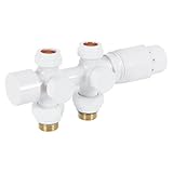 ACOLY Multibloque con termostato para radiadores, distancia entre ejes de 50 mm, válvula de radiador de latón cromado con cabezal termostático (blanco)