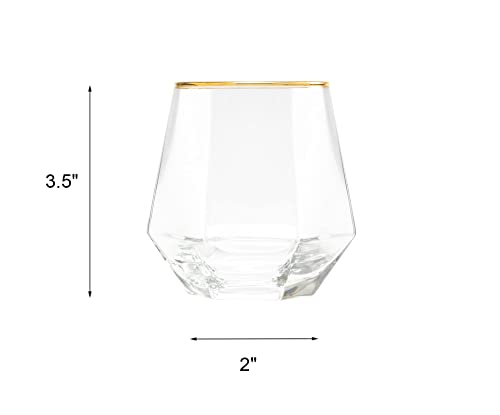 Diamond Wine Glass Set Of 2, Modern Stemless Golden Edge Glass Cups Drinking Glassware For Serving Party,Home,Bar, Restaurants Transparent #TOP5