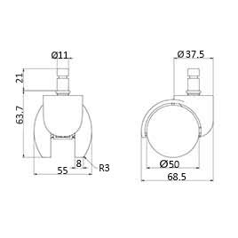 Image of SELTOS Heavy Duty Pin Type Nylon Office Chair Wheels (Caster) Set of 5 Black - Load Capacity 250 kg.