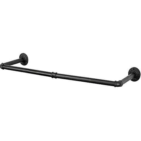 OROPY Industrial Pipe Clothes Bar Rack, 92cm Wall Mounted Detachable Retro Metal Garment Hanging Storage Rail (Double Base) Cover