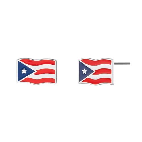 Bolenvi Puerto Rico Flag Country Travel Stud Earrings - Genuine 925 Sterling Silver Back Posts, Unique Handcrafted Studs with Enamel, Stud Earrings for Women and Men