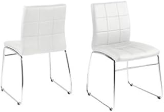 Par de sillas de comedor calientes, asientos de piel sintética y patas cromadas en blanco o negro (blanco)