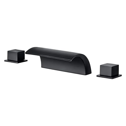 Robinet de baignoire cascade mélangeur trois poignées douche chaude froide noir - 2